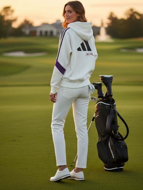 adidas Tops - NWOT adidas x JAY3LLE Knit Golf Full Zip Hoodie White Purple Johan Lindeberg L
